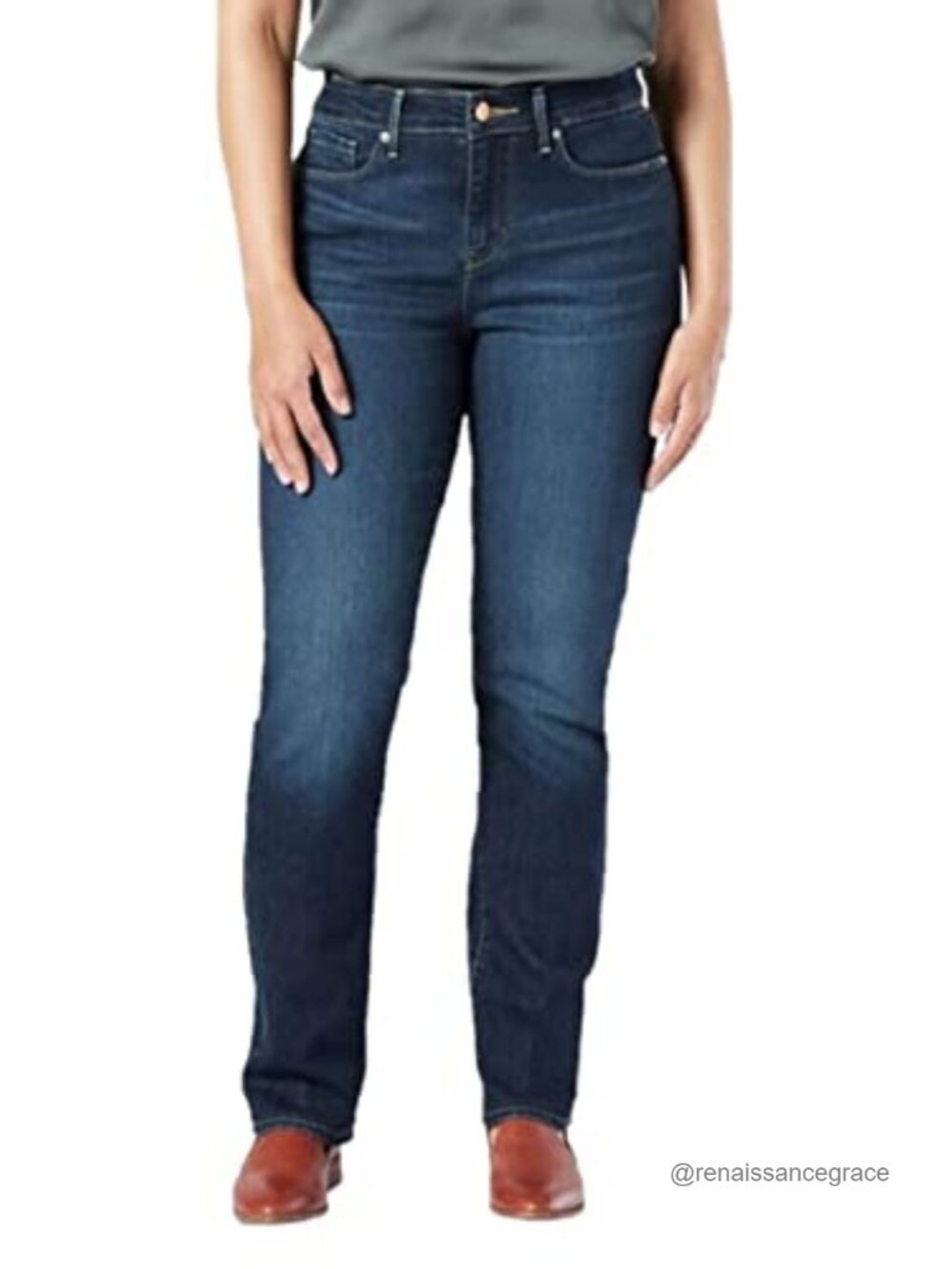Women's Mid Rise Straight Leg Jeans 5-Pocket Stretch Cotton Blend